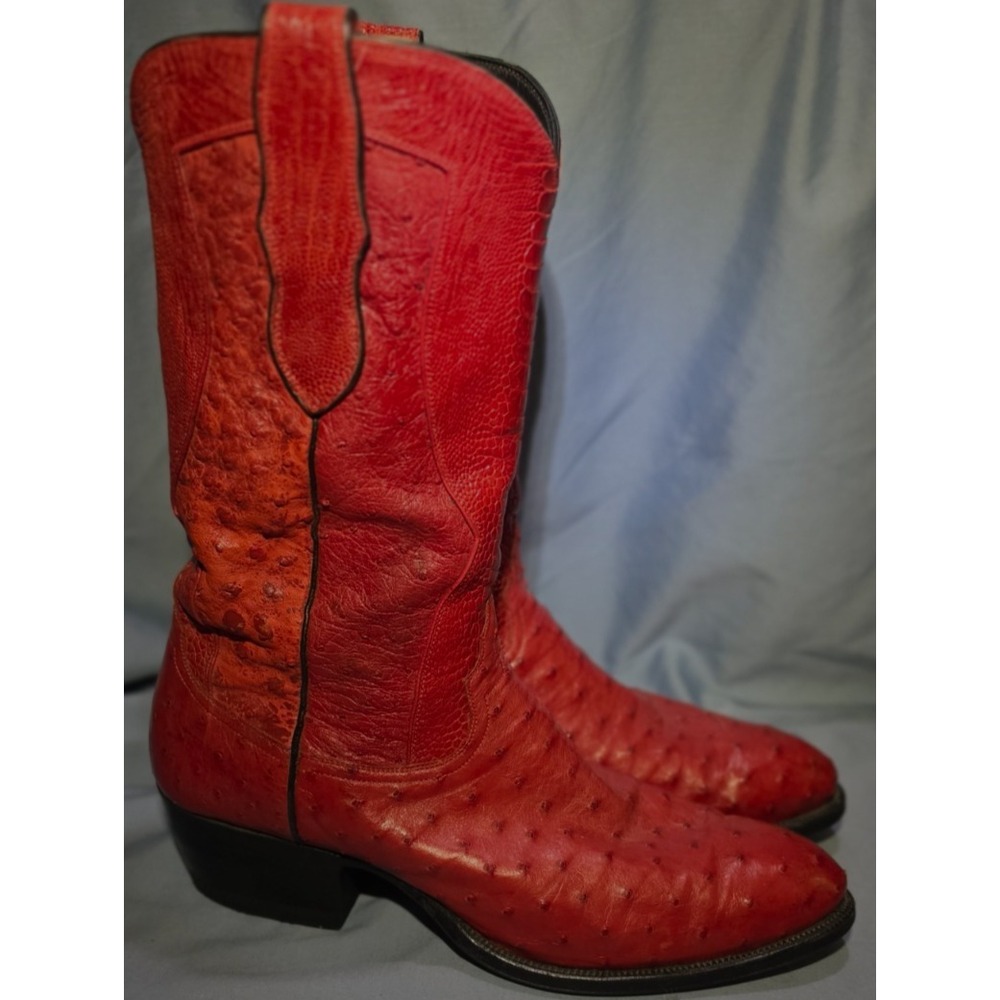 Loveless Custom Boots OK City Full Quill Ostrich Red Sz 12D Mens All Ostrich